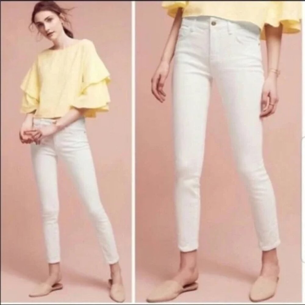 Anthropologie Pilcro Jeans Crop White Denim Zipper Preppy Size 28
